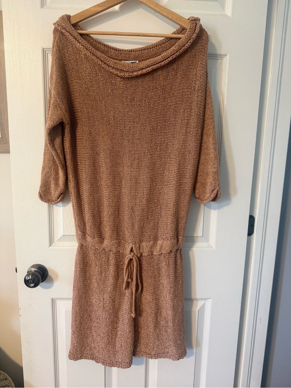 3/$10 Women’s Knit Drawstring Sweater romper in Light Brown